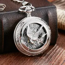 Ретро Peace Bird Механические карманные часы с цепочкой с гравировкой ручной подвесной медальон часы мужские серебристые флип-ФОБ часы