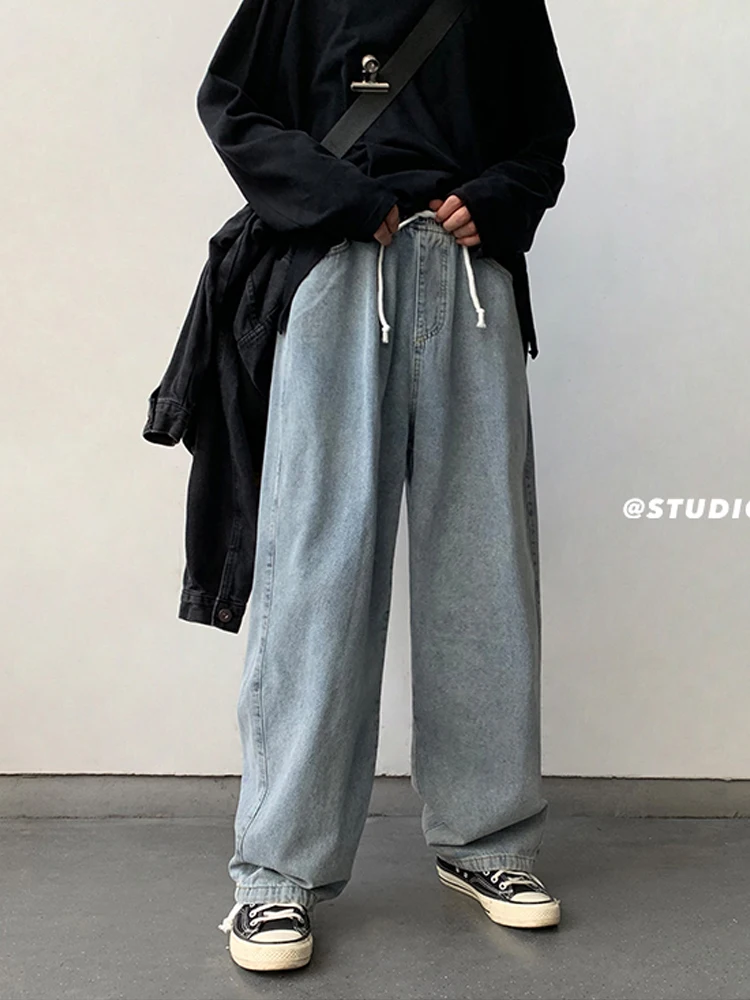 

Мужские джинсы с широкими штанинами, весна-осень 2021, корейские свободные прямые штаны в стиле хип-хоп