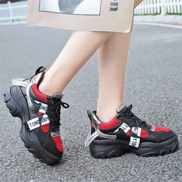 Zapatillas altas a la moda para mujer, botas tobilleras con plataforma para mujer, zapatos antideslizantes aumento de altura, zapatos para mujer 40| Zapatos vulcanizados de mujer| - AliExpress