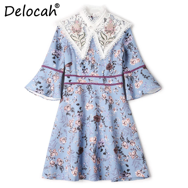 Delocah, модное осеннее платье для подиума, женское платье со съемным воротником, украшенное бисером, с принтом, винтажное ТРАПЕЦИЕВИДНОЕ ПЛАТЬЕ, различные модели