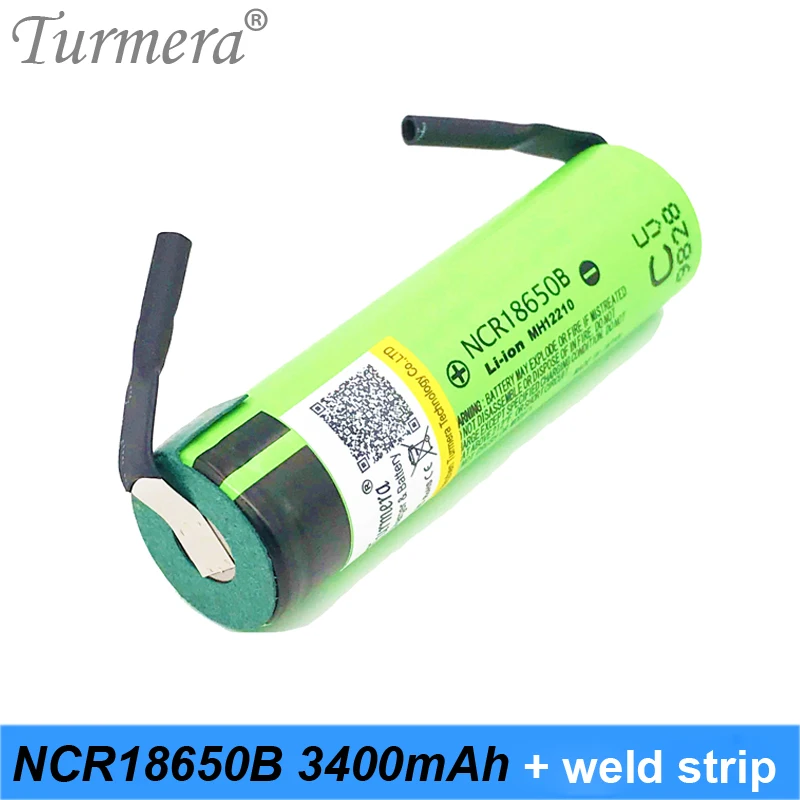 Turmera 2019 Original NCR18650B 3.7 v 3400mah 18650 Lithium Rechargeable Battery with soldering strip for screwdriver battery 06