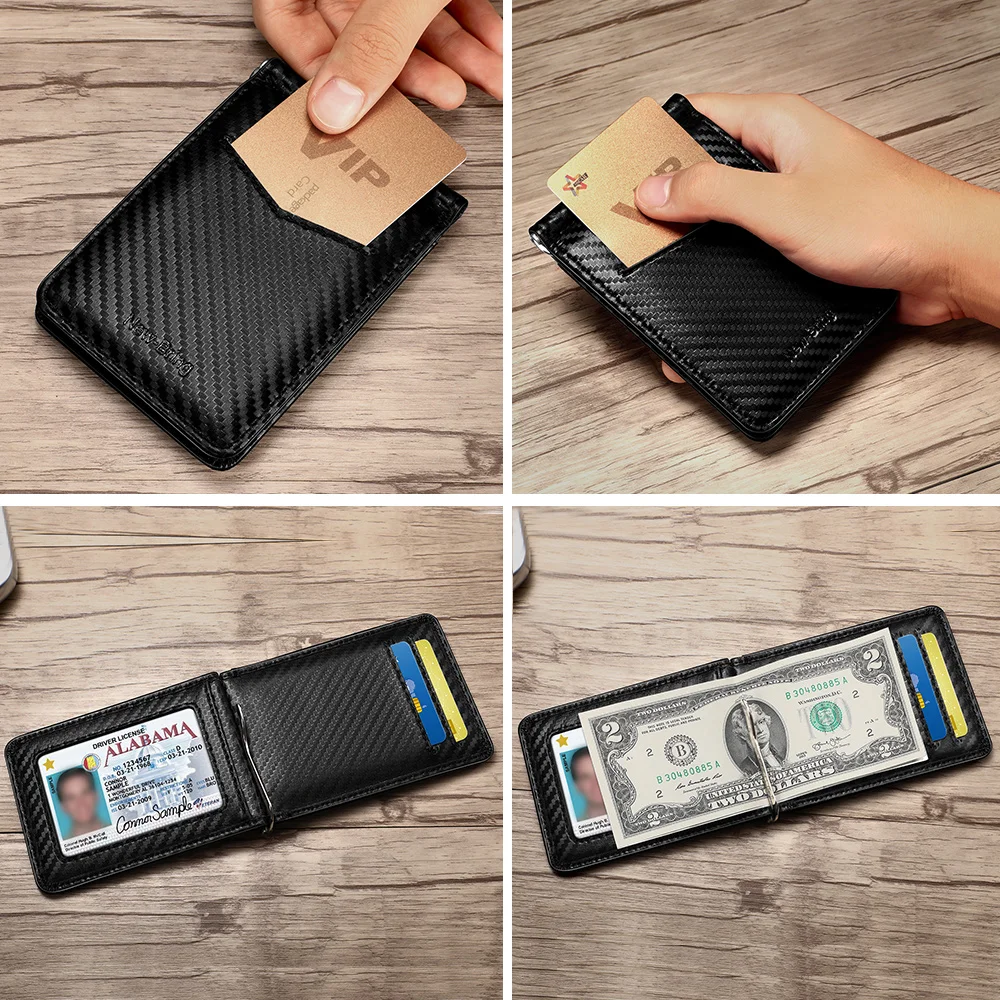 NewBring Черный углеродного волокна-вид зажим для денег RFID Блокировка водительских прав ID наличные