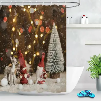 

Christmas Elf Doll Golden Rays Bathroom Shower Curtain Set Waterproof Fabric