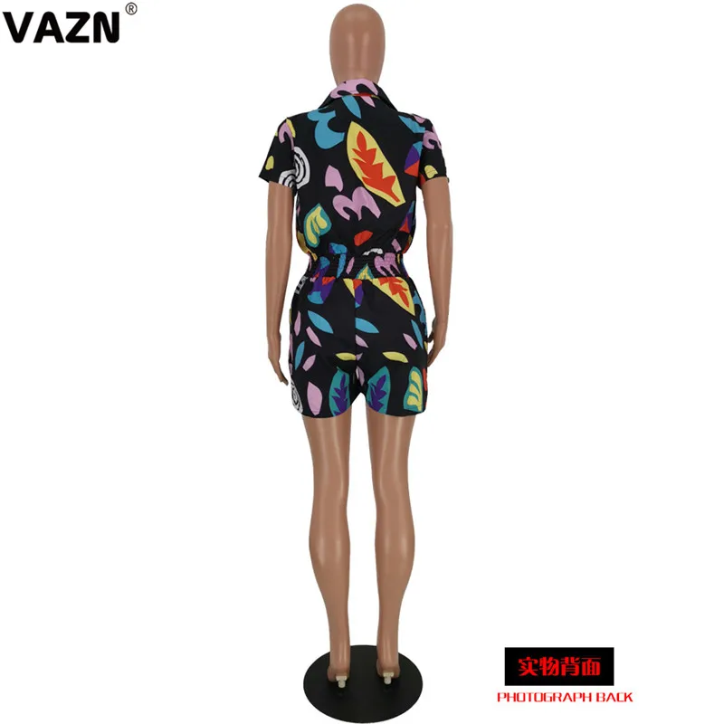 VAZN YH5086 винтажный дизайн Новые популярные сексуальные женские леопардовые мини-Комбинезоны женские сексуальные глубокий v-образный вырез с длинным рукавом мини-комбинезоны