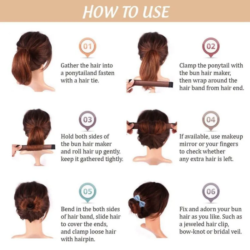 5 Colors Women Hair Bun Maker French Twist Hair Fold Wrap Snap