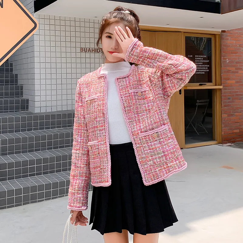 

Photo Shoot Pink Long Sleeve Tweed Graceful Short Jacket Women's 2019 New Style Spring And Autumn Korean-style Loose Tops