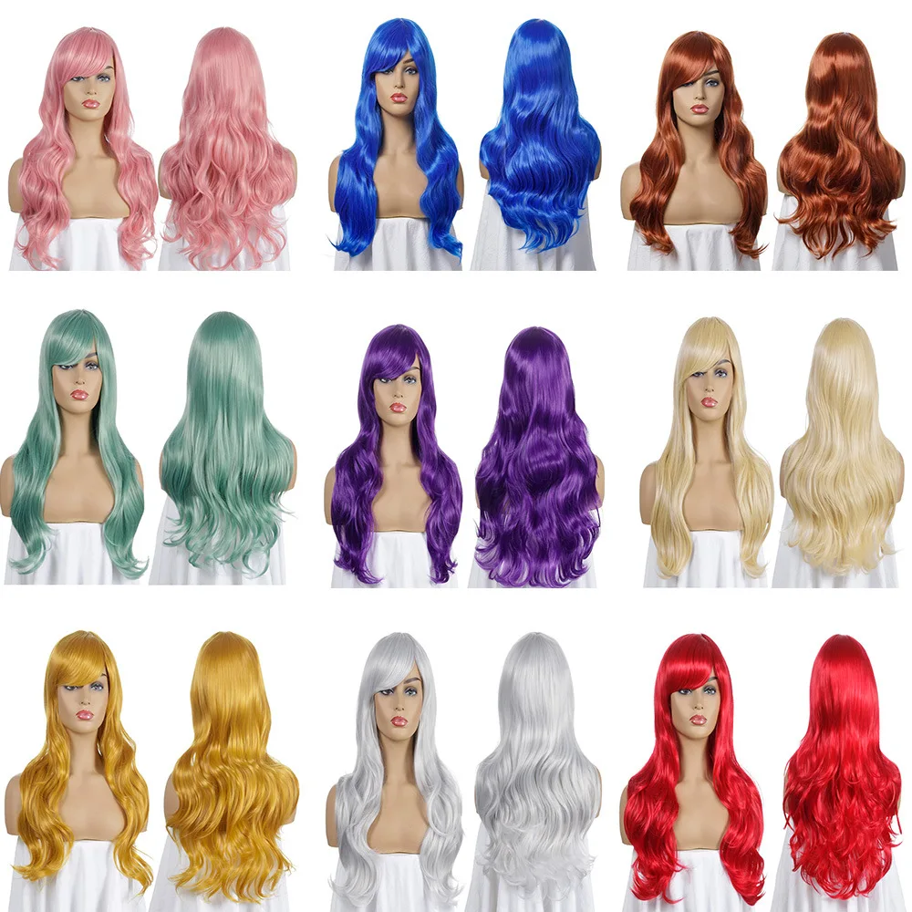 

Long Ombre Wigs Synthetic Heat Resistant Hair Extensions Pink Red Gray Purple Long Wavy Females Cosplay Wigs for Women BY007