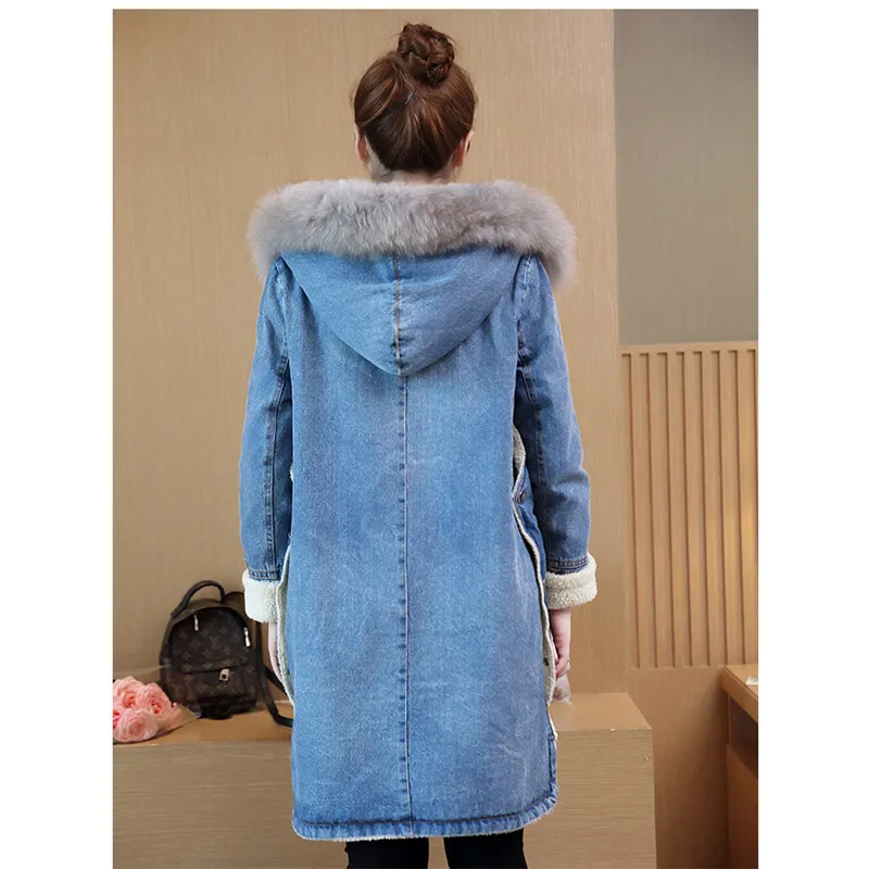 Зимняя женская джинсовая парка в Корейском стиле, новинка года, большие размеры, утепленная модная теплая одежда, женская одежда, JD539