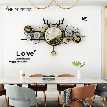 

Oversized Marbling Auror Deer Large Swingable Wall Clock Modern Design Living Room Home Decoration Wall Decor Decorative Watch