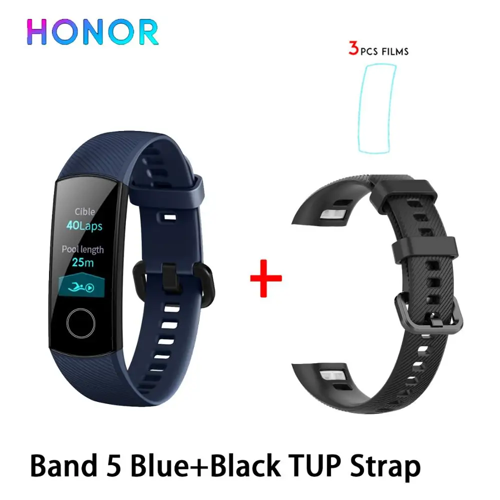 Умный Браслет huawei Honor Band 5, 4, 0,95 дюйма, трекер, умный OLED, для плавания, водонепроницаемый, Bluetooth, фитнес-трекер, сенсорный экран - Цвет: band5 blue n black