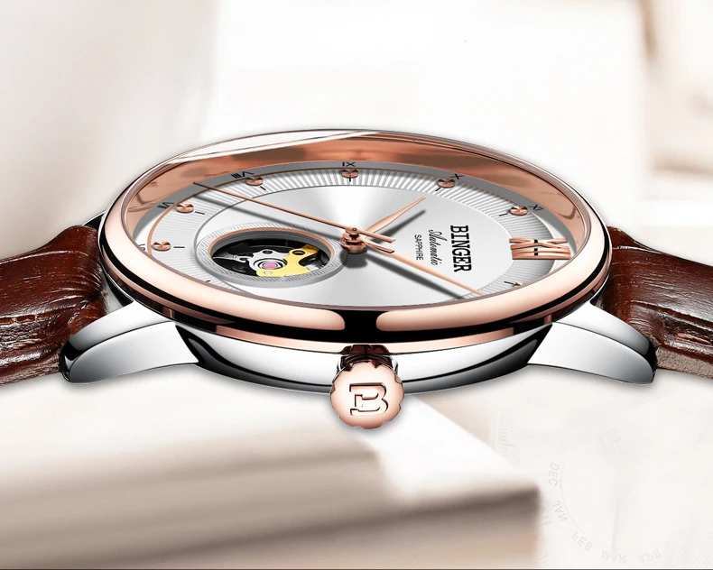 Швейцарские Бингер женские часы ультра-тонкие Япония 90S5 автоматические Movemt Tourbillon сапфировые механические наручные часы B-1180W-2