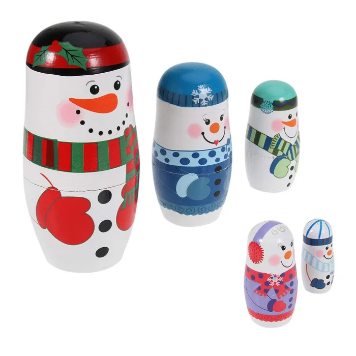 Горячая Снеговик Деревянный Matryoshka Русская Матрешка 5 слоев укладки игрушка Ремесло Декор