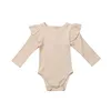 0-24M Newborn Jumpsuit Baby Boy Long Sleeve Romper Cotton Ruffled Solid Beige White Black Pink Playsuit For Infant Girls 2