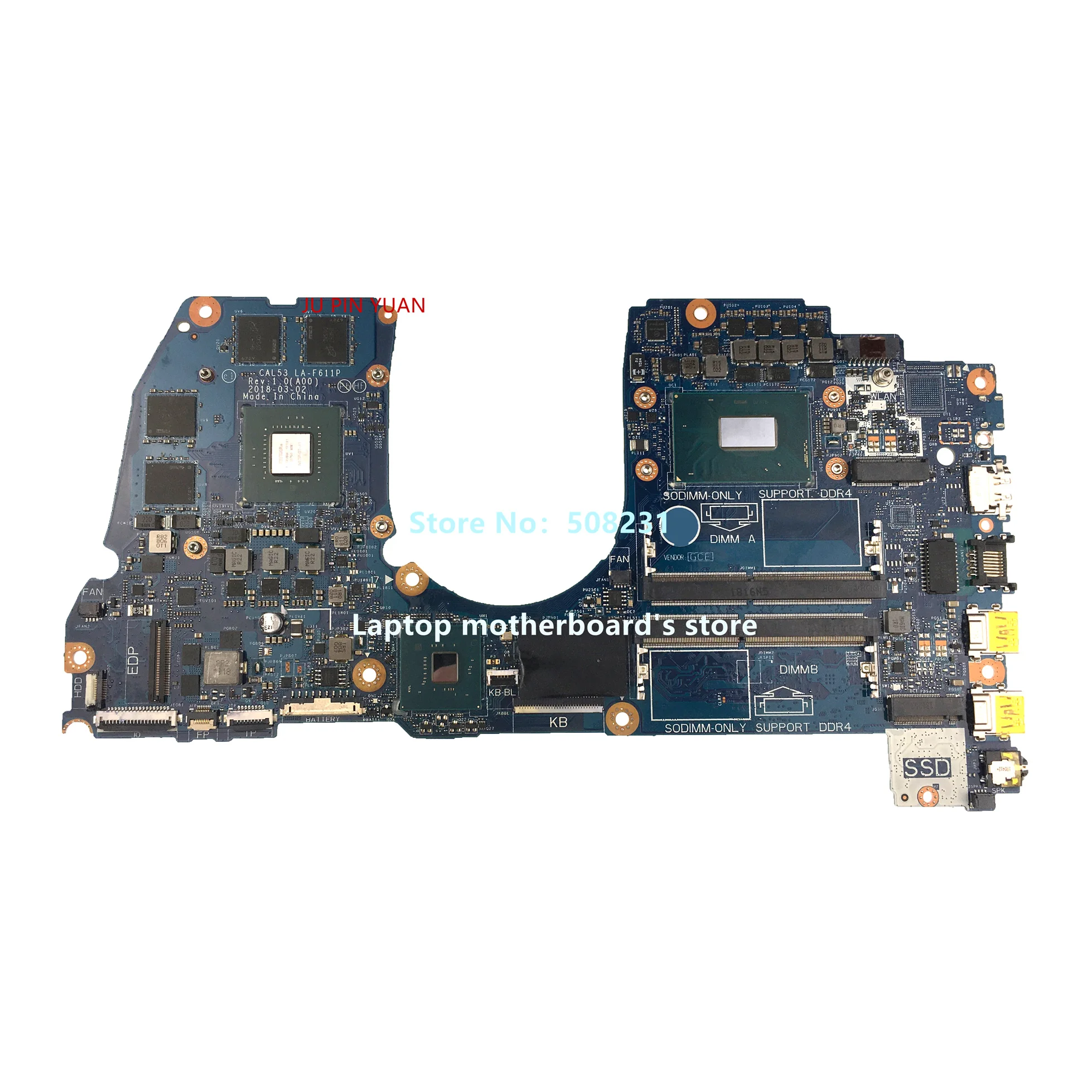

For DELL Inspiron G3 15 3579 Laptop Motherboard CN-0M5H57 0M5H57 CAL53 LA-F611P With I7-8750U CPU N17P-G1-A1 GPU 100%Full Tested