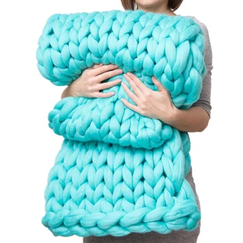 

Plush Hand Chunky Knitted Blanket Large Soft Warm Throw Winter Blankets For Bed Sofa Thick Wool Polyester Bulky Knitting Blanket