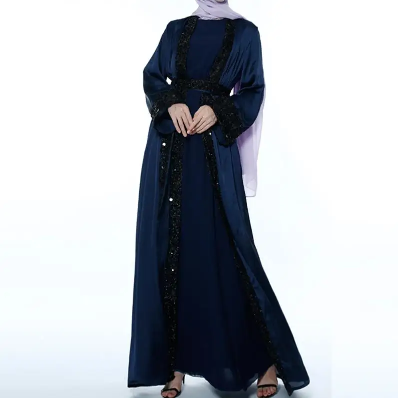 Sequin abaya турецкое кимоно Дубай Кафтан мусульманский хиджаб платье Абая для женщин Кафтан мусульманская одежда халат Femme молитва одежда - Цвет: Dark blue cardigan