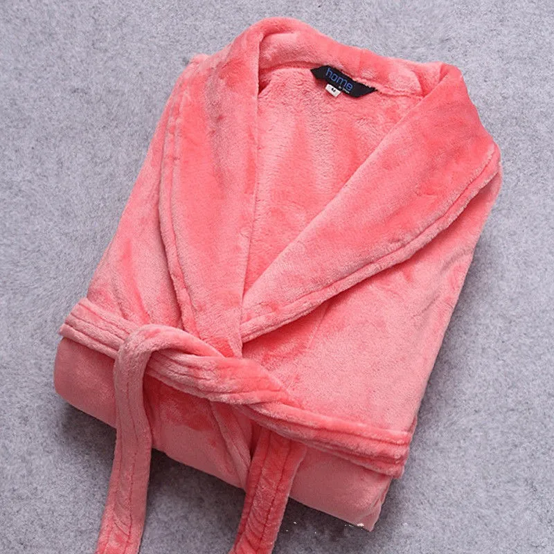 Women Sleepwear Cotton Bathrobe Women Robe Coral Fleece Sleepwear Winter Thicken Kimono Bathrobe Gown Soft Couple Sleepwear Flannel Nightwear Home Clothes