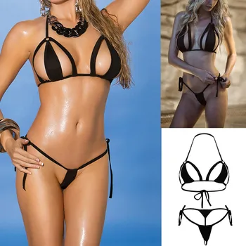 

Hollow Bikini 2020 Sexy Swimwear Women Bandage Swimsuit Lace Up Micro Biquini Black Bathing Suit Plus Size maillot de bain femme