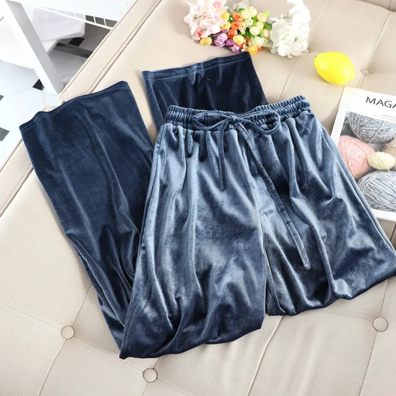 

Golden Velvet Loose Pants Women for Autumn 2019 Spring Drawstring High Waist Wide Leg Pants Pantalones De Vestir Mujer