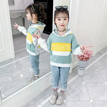 

Autumn Clothes Set Girl Hooded Suit Children'S Clothing Two Piece Set Long Sleeve Hoodies + Jeans Pants Kids Tracksuit Outfit