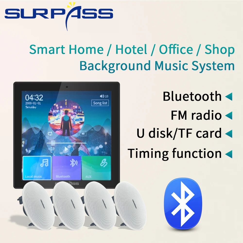 US $187.15 Touch Screen Bluetooth Wall Amplifier Fm Audio HiFi Home Stereo Sound Theater System Ceiling Speaker 425W Subwoofer Music Kit