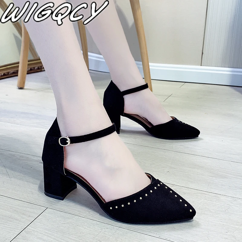 

2020 New Women's High Heels Rivets Pointed Toe Wedding Party Women's Shoes Summer Pumps Fashion Leather Zapatillas Mujer