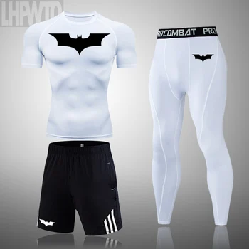 

Quick Dry Batman Running Shirt Fitness Tight Short sleeve Compression Top T-shirt Sport set Men Gym Tee Shirt Rashguard