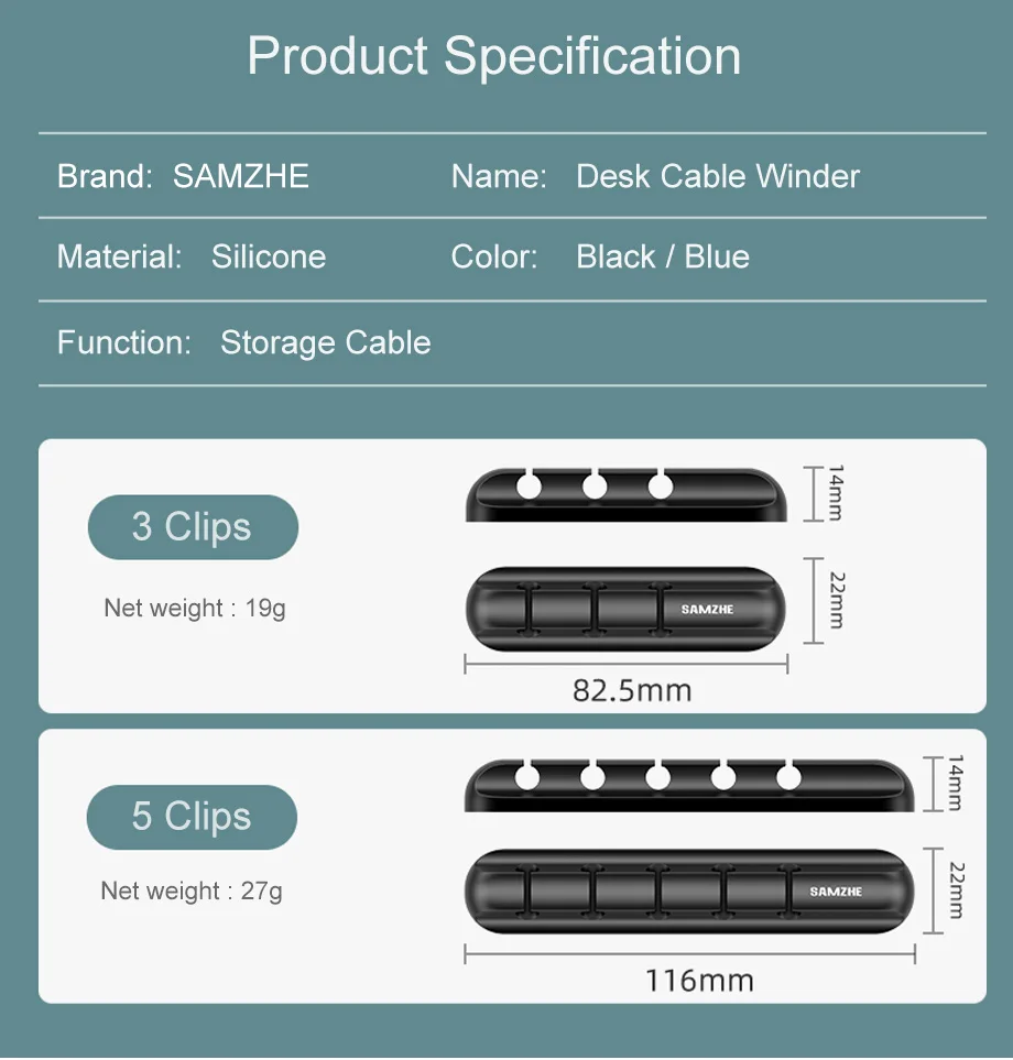 Samzhe 2 teile/satz kabel wickler 5 clips usb organizer schreibtisch kabel halter für maus kopfhörer kopfhörer ladegerät im büro zu hause – Detail 10