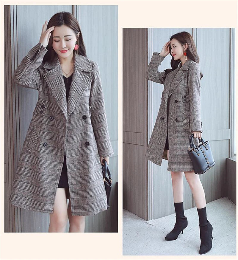 Новинка, корейский стиль, зимнее шерстяное пальто для женщин, большой размер, длинный рукав, осень, тонкое длинное шерстяное пальто, верхняя