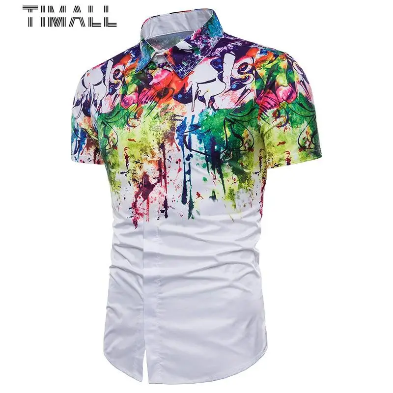 

TIMALL Mens Splash Ink Printed 3D Floral Shirts Summer New Slim Fit Short Sleeve Camisa Masculina Casual Brand Men Shirt 3XL