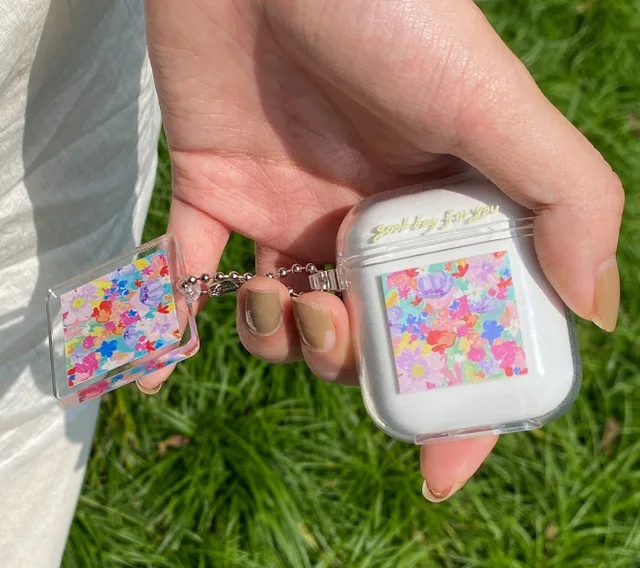 Cute Fresh Flower Earphone Case For AirPods 1 2 Pro Case Transparent TPU Air pods 3 Bluetooth Earphone Charging Box With Keyring 2