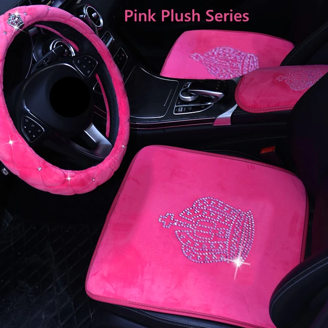 Hot Rose Rosa Bling Auto Zubehör Innen Set für Frauen Mädchen Glitter Plüsch  Warme Automotive Sitzbezüge Kissen Crown Decor - AliExpress