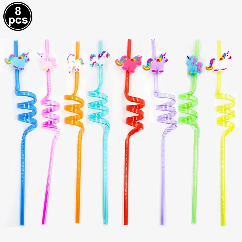 8pcs 25cm Reusable Unicorn Straws Birthday Unicorn Theme Plastic Drinking Straw For Kids Baby Shower Birthday Party Supplies