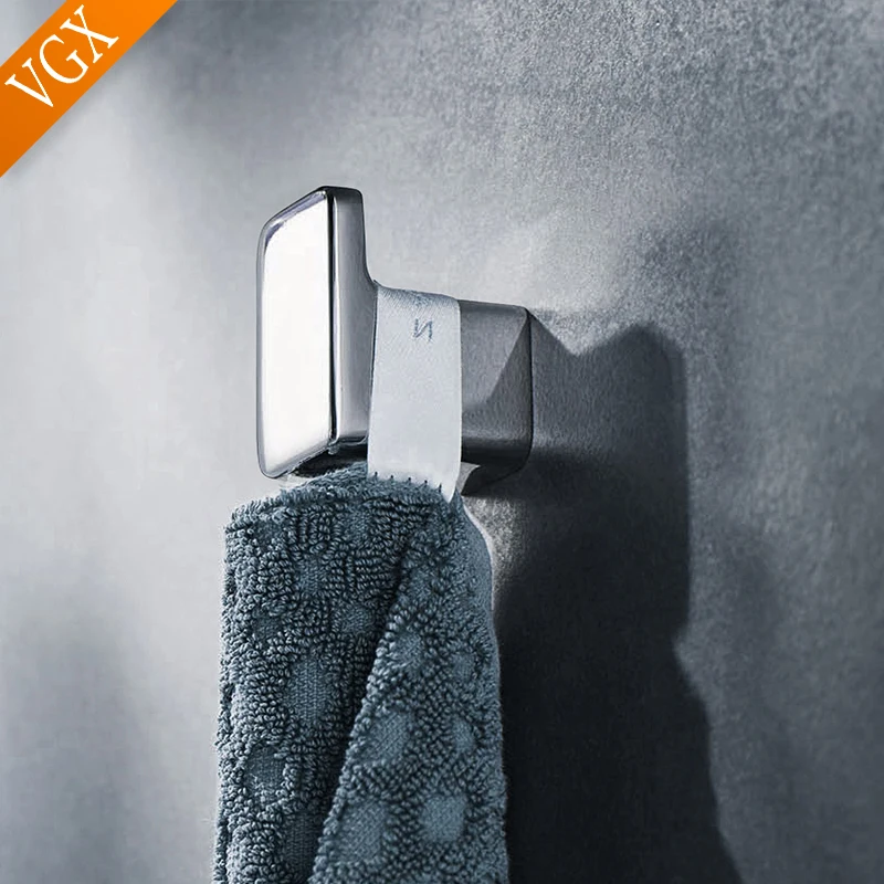 VGX Single Robe Tower Wall Hook Bag Coat Clothes Hanger for Bathroom Accessories Hardware Punch-Free Nail-Free Zinc Chrome Z1882
