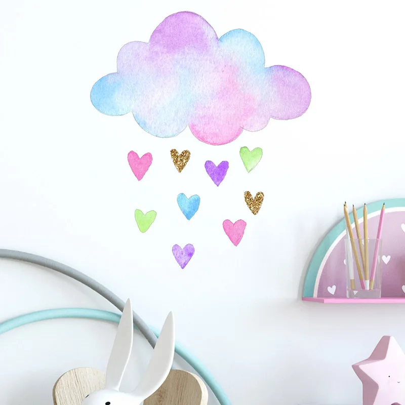 1x Beautiful Cloud Heart Rain DIY Wall Stickers for Bedroom Living Room Kids Nursery Kindergarten Decor Decal Decoration Posters wall stickers vinyl decal stickers