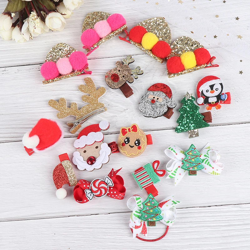 

1PC Children'S Xmas Christmas Cartoon Hair Clip Hairpin Christmas Tree Clip Multi-Type