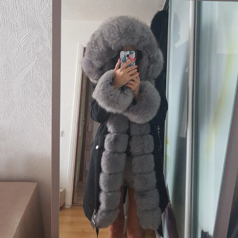 Женское пальто на меху с капюшоном OFTBUY черная непромокаемая парка со съемным
