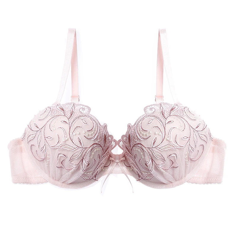 PINK Bra Lilymoda женское сексуальное горячее эротичное Прозрачное нижнее белье ультратонкий бюстгальтер комплект с кружевом вышивка бесшовные трусики нижнее белье бюстгальтер - Цвет: PINK Bra