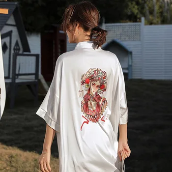 

Female Homewear Nightdress Satin White Sleepwear Home Clothing Casual Print Flower Summer New Nightgown Bathrobe Gown Negligee