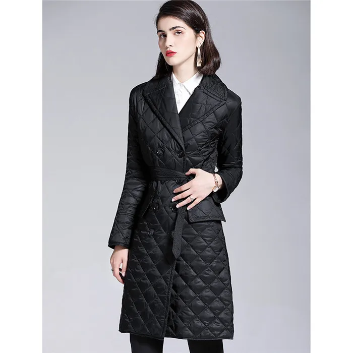 Высокое качество Новая женская куртка длинный рукав двубортная парка тонкая Регулируемая Талия элегантная женская верхняя одежда хлопок зимняя одежда