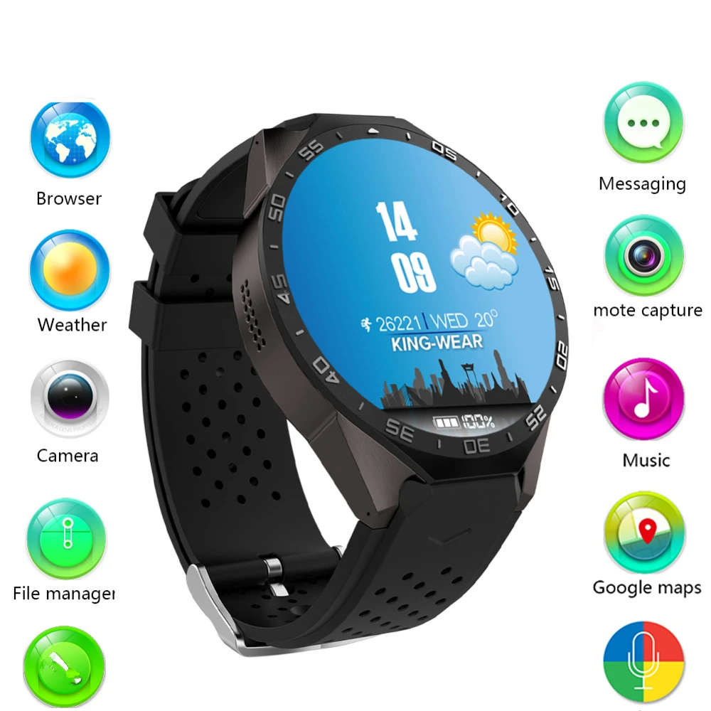 

696 2018 KW88 Android 5.1 Smart Watch Phone MTK6580 quad core 1.3GHZ ROM 4GB + RAM 512MB 1.39 inch 400*400 Screen with 2.0MP