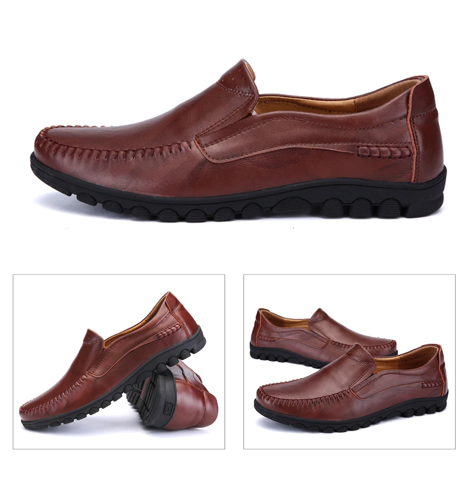 Мужская повседневная кожаная обувь; Роскошные дышащие мокасины; лоферы; Мужская Удобная мягкая обувь на плоской подошве; обувь для вождения; большие размеры 46