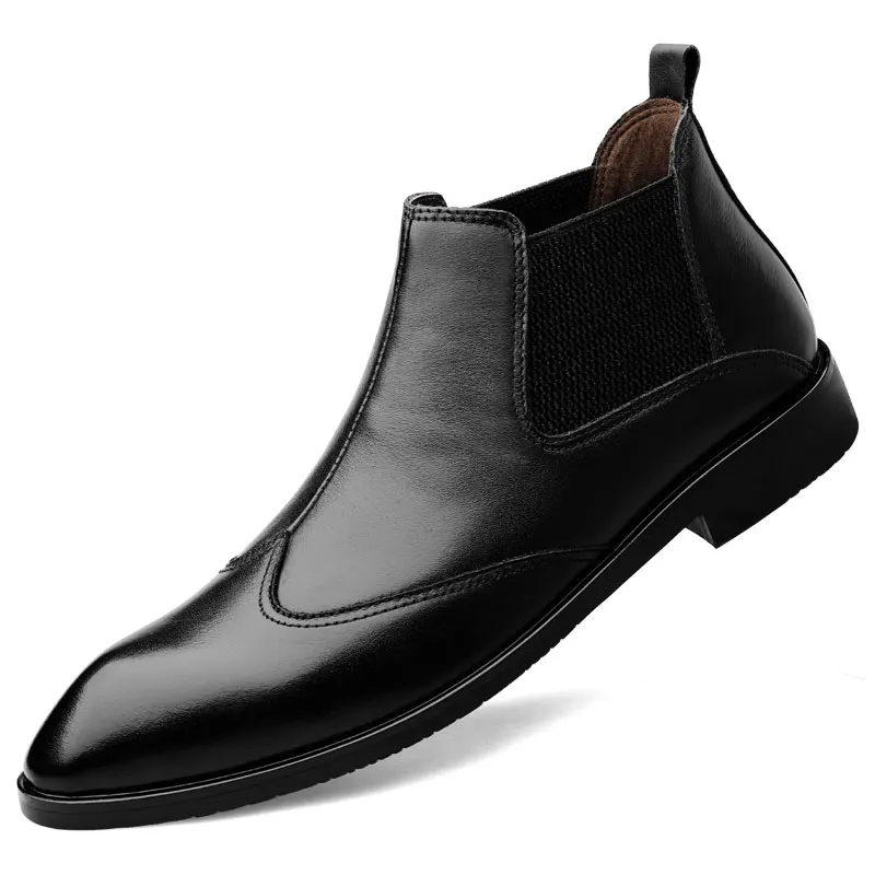 CLAXNEO Ботинки Челси мужская кожаная обувь винтажная Черная мужская обувь ботильоны из натуральной кожи с острым носком модельная обувь - Цвет: Black