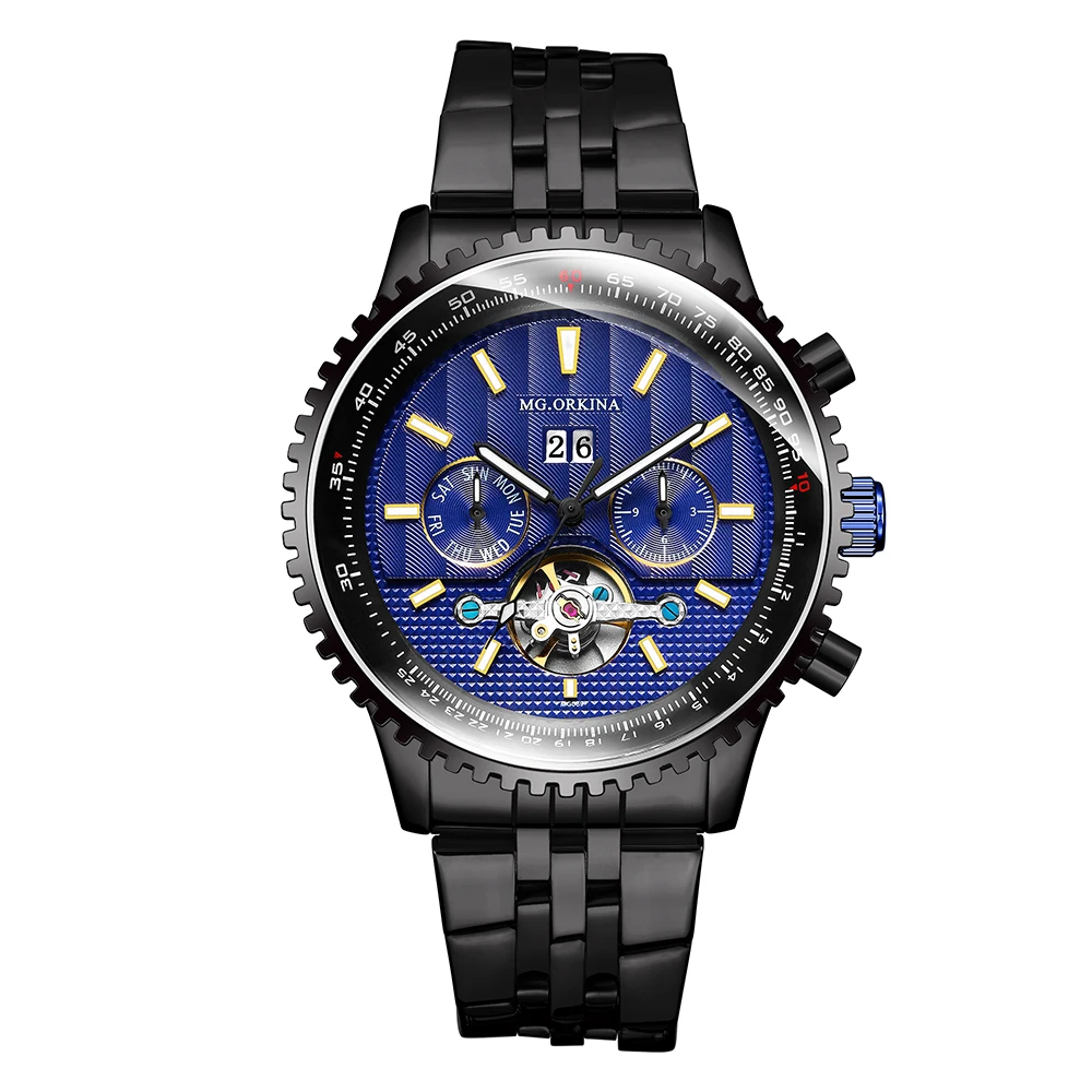 

Tourbillion Automatic Mechanical Wristwatch Fashion Sport Racing Bezel Design Calendar Display Creative Watches Top Luxury Brand