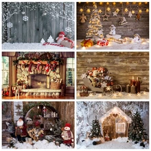 Laeacco Vinyl Wood Christmas Backgrounds For Photography Winter Snow Snowman Gift Baby