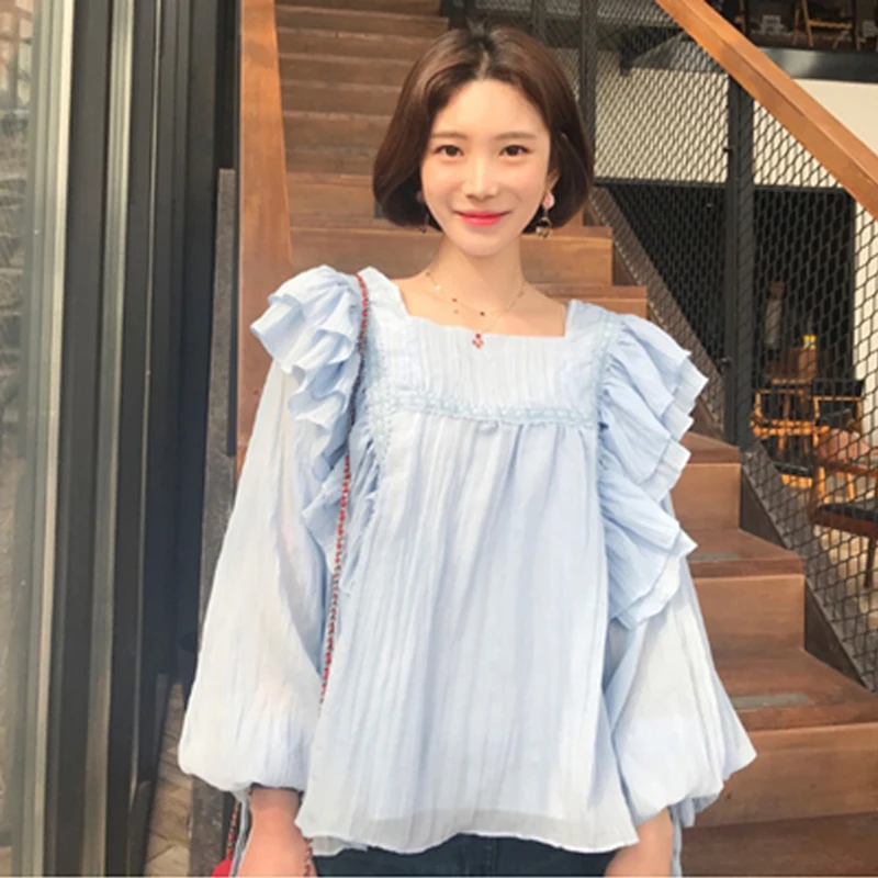 

Sweet Fashion Women Shirt Korean Style Solid Color Chiffon Blouses and Tops Female Wild Autumn New 2019 Women Clothing
