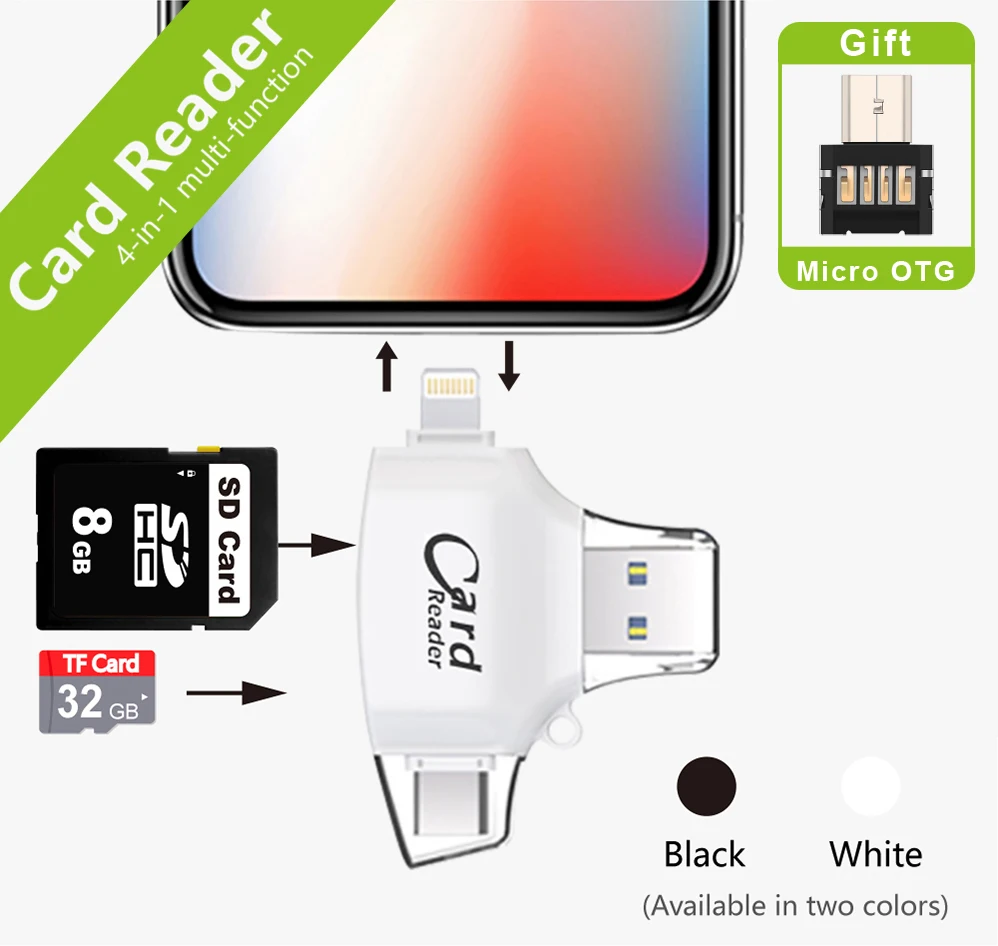 

4in1 Stylish Micro USB Type C OTG TF Card Reader for IOS iPhone Android Samsung