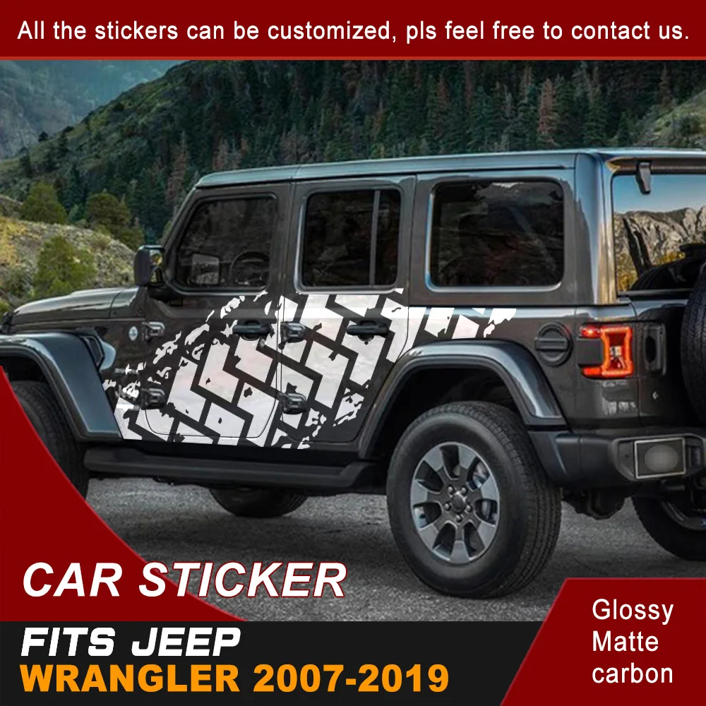 Car Stickers Side Body Mud Tire Tracks Graphic Vinyl Car Decals Custom Fit For Jeep Wrangler Wrangler JK Unlimited 2007-2019