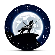 Декоративные настенные часы "Волк в ночи", "Волк", "Животные", "Луна", современный акриловый настенный светильник с принтом, украшение для комнаты