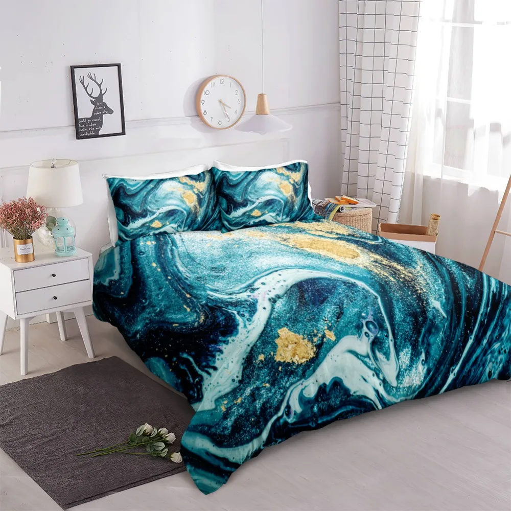 Conjunto de cama azul de mármore, jogo